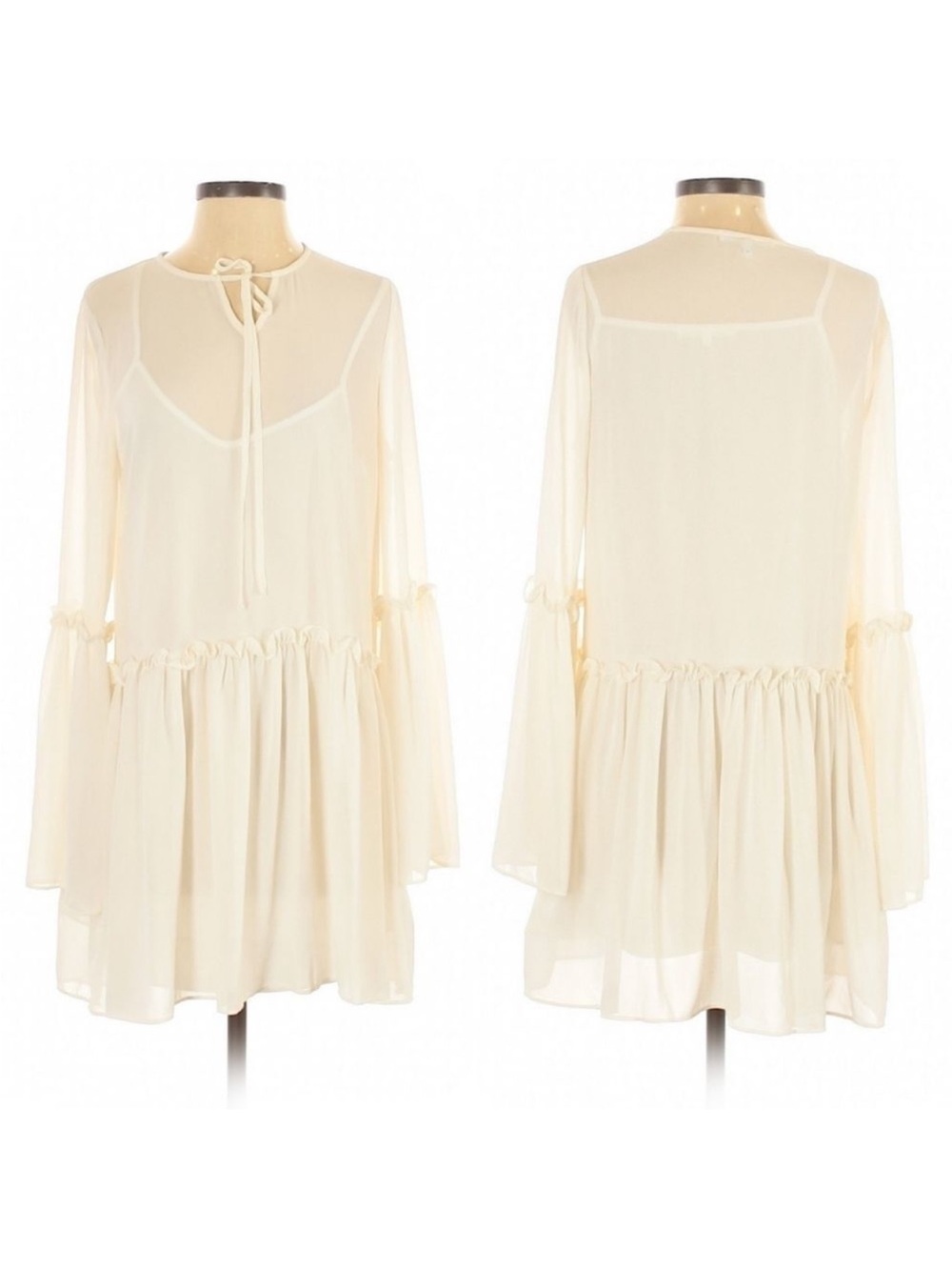 AFTER MARKET Cream Sheer Bell Sleeve Dress M